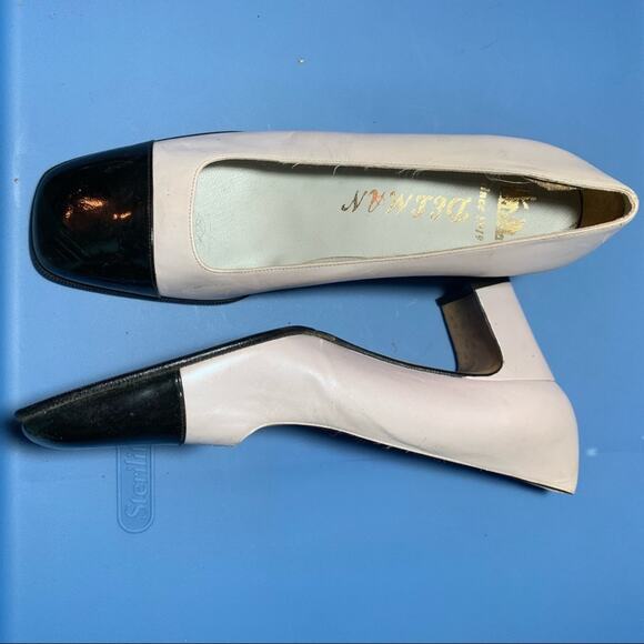 NEW UNWORN VINTAGE DELMAN PALE PINK W/BLACK CAP TOE 7.5/8 - Picture 3 of 7